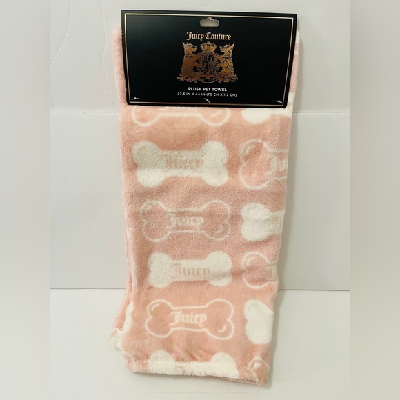 Juicy Couture Other - Juicy Couture Juicy Bones Pink and White Plush Pet Towel 27.5" x 44"